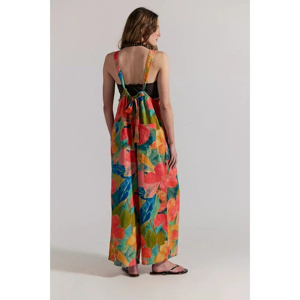 Free People We The Free Freebird Printed Jumpsuit Dress Wide Leg Cotton M 289692